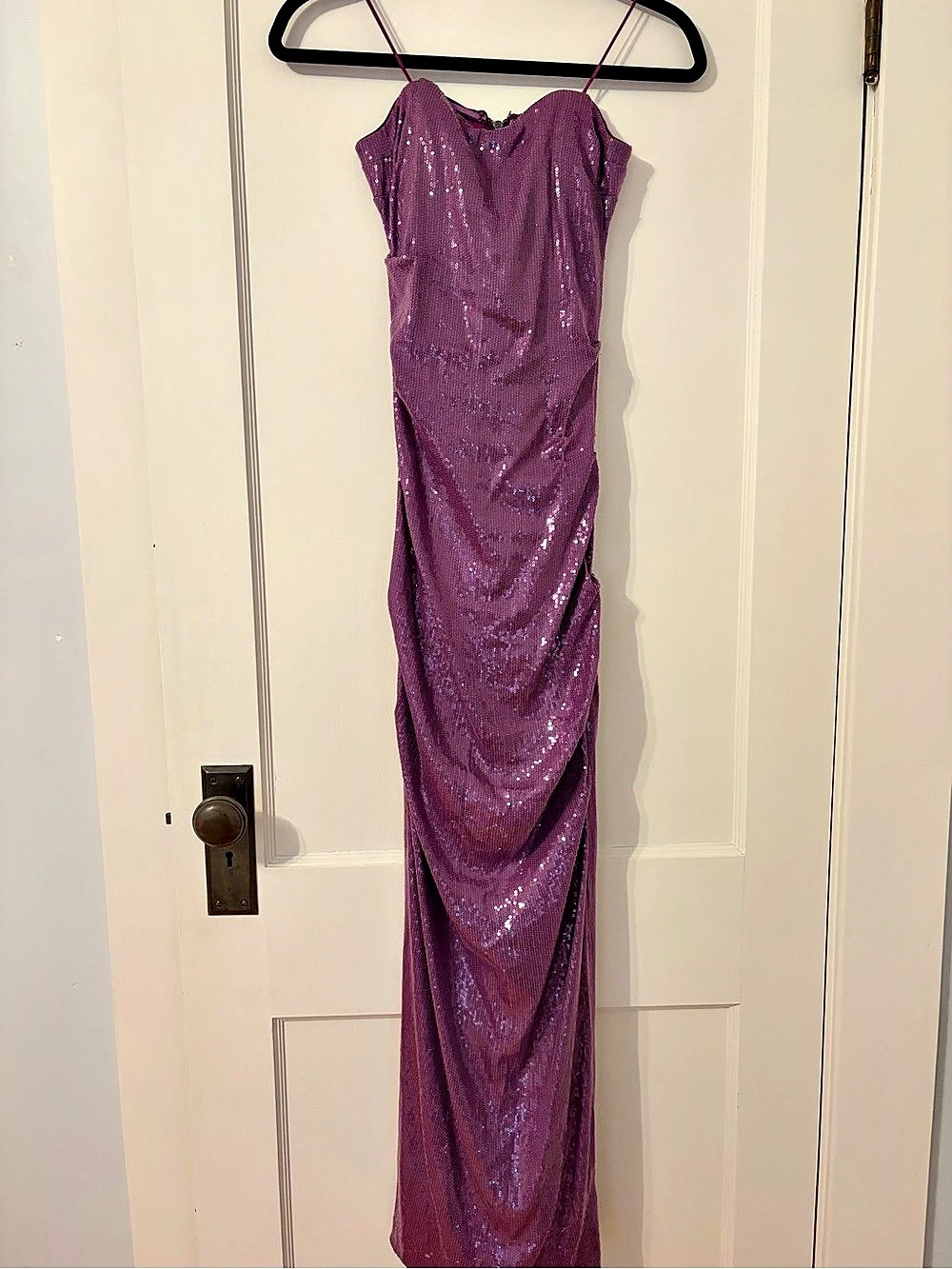 Purple Sequin Ruched Maxi Dress Like New